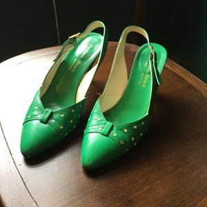 Vintage green leather polka dot heels